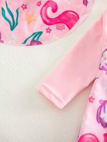 SHEIN Newborn Baby Floral Print Beach Romper Shorts,Summer Girl Rashguard Swimsuit Rash Guards For Girls Bathing Suit Long Sleeve - Pink - View 6