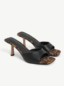 CUCCOO CHICEST Sandalias de tacón alto con puntera cuadrada y estampado de leopardo para uso casual de moda - Negro - Ver 1