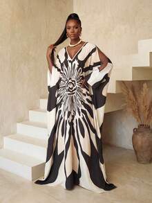 BamGlimmer Spring New Design, Large Silhouette, Floral Print, Loose V-Neck, Long Dress For Women. Fashionable For A Vacation, Romantic And Lively For A Holiday Party Or Gathering. Kimono Dress Butterfly Abaya African Dresses For Women Caftan Dress Kaftans For Women - Multicolor - View 4