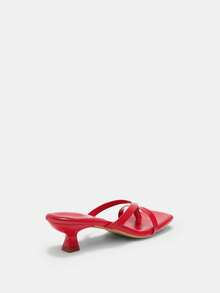 Sandalias de mujer de verano con punta cuadrada, chanclas con tacón de gatito, sandalias planas versátiles de dedo - Rojo - Ver 12