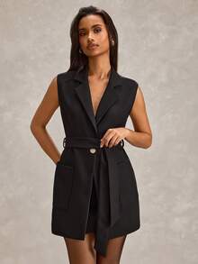 SHEIN Cottnline Blazers de ajuste regular de unicolor para mujer - Negro - Ver 6