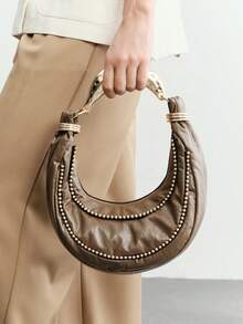 Ladies Vintage Casual Glass Ball Chain Element Handbag With Exquisite Hardware Handle For Commuting And Vacation - Brown - View 6