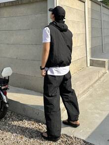 DAZY Men's Sleeveless Hooded Jacket And Pants Set, Black, Summer - Black - View 2