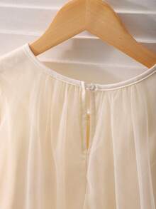 SHEIN Girls' Elegant Ruffled Pearl Decor Mesh Dress - Apricot - View 5