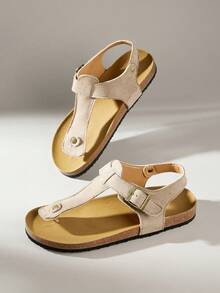 Solecia Sandalias planas de dedo casual para mujer, de unicolor, para primavera y verano, ideales para vacaciones de primavera y Pascua - Terciopelo marrón claro - Ver 6