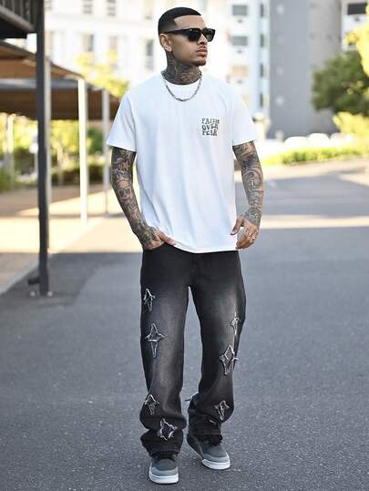 Devon Thys 夏季男士短袖口号印花休闲 T 恤通勤