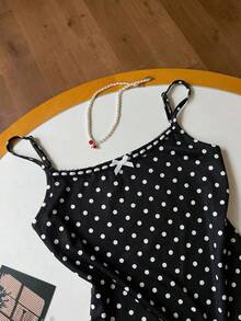 SHEIN Áo hai dây cho bé gái tuổi teen, phối chấm bi tương phản và viền hình bướm. - màu đen - Xem 5