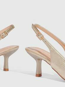 CUCCOO SZL Fashionable Elegant Pointed Toe Metal Accent High Heel Pumps - Gold - View 8