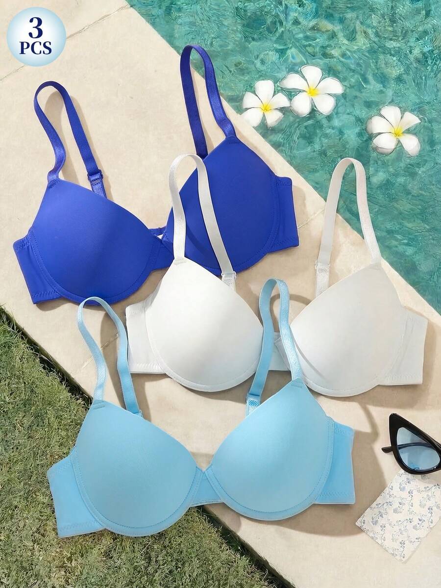 DesireSculpt Set de 3 sujetadores con aros de unicolor minimalista para mujer - Multicolor - Ver 1