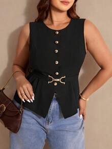 Elaquor 大码夏季休闲通勤系带背心 - 黑色 - 查看 5