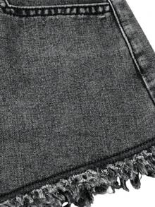 Shorts vaqueros casuales sueltos y versátiles para mujer con bolsillos y dobladillo deshilachado - Gris Claro - Ver 9