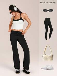 GLOWMODE FeatherFit™ Energizer Slim Fit Color Contrast Crossover Straps Low Neckline Removable Cups Cropped Active Tank Yoga Pilates - White - View 7