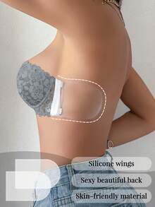 1pc Lace Backless Underwire Bra, Small Bust Enhancing Seamless Strapless Camisole Bra - Grey - View 7