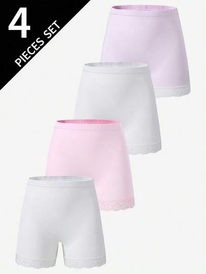 4条装女童蕾丝拼接纯色舒适三角裤
