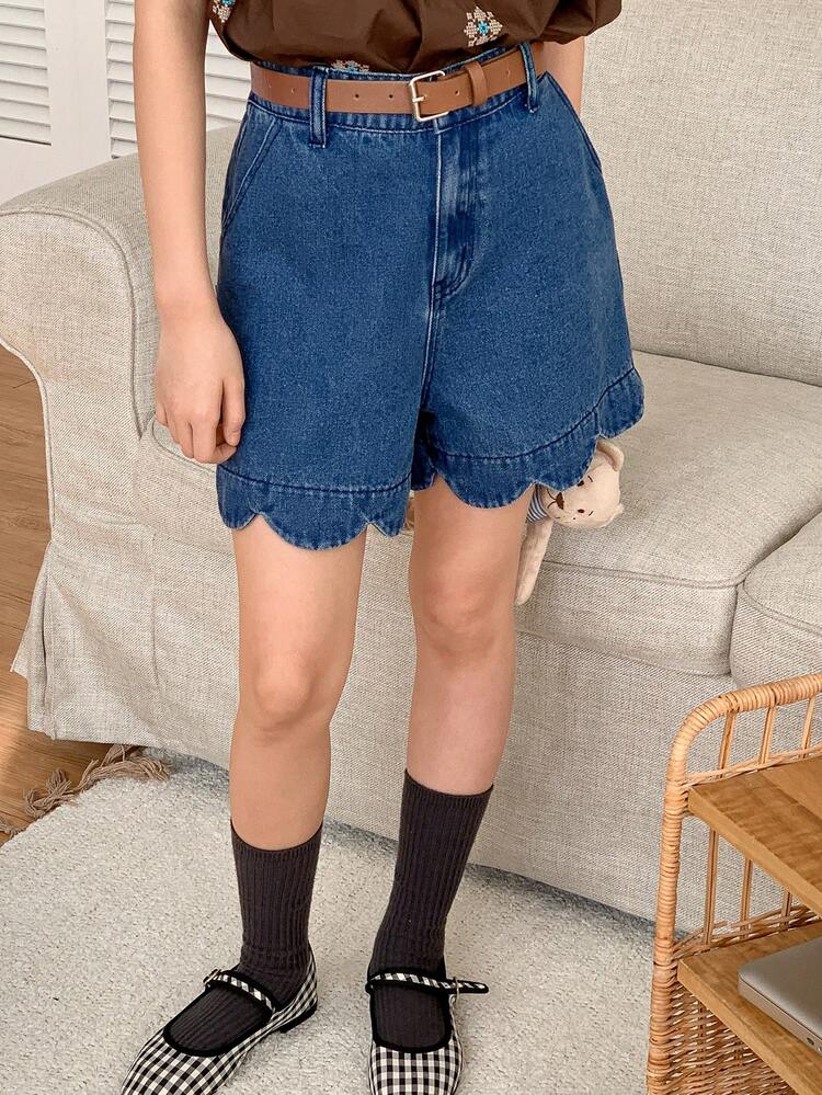 Tween Girls' Casual Pocketed Button Denim Shorts, Versatile For Daily Wear