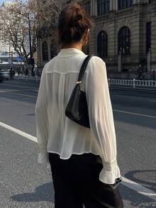 DAZY Women's Pleated Flare Sleeve Casual Blouse - White - View 4