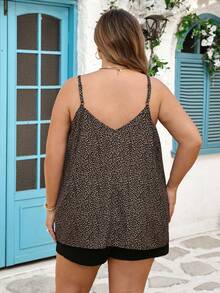 SHEIN CURVE+ 尺码 US22 大码女式豹纹撞色蕾丝吊带背心，适合音乐节、海滨度假、波西米亚风等场合，秋季女装，冬季，加大码/秋冬 - 彩色 - 查看 2