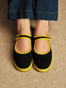 Rosivie Zapatos planos casuales de mujer con diseño de hebilla - Negro - Ver 2