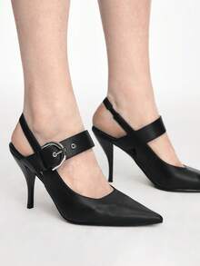 Mnmlis Scarpe eleganti da donna con punta affusolata e design con fibbia, tacco alto - nero - Visualizzare 11
