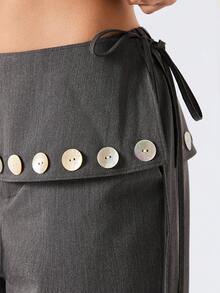 LYSMO 2026 New Arrive Minimalism Spring/Summer Women's Casual Flared Pants With Waist Fold Design And Buttons - Dark Grey - View 7