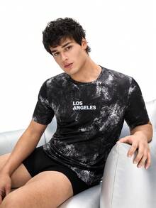 Top de pijama casual para hombre con texto en inglés impreso que se asemeja a un patrón de cebra - Negro - Ver 3