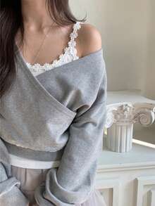 DAZY 夏季女士甜美撞色蕾丝吊带背心 - 白色 - 查看 6