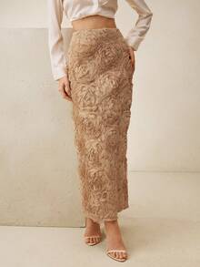 Anewsta Women's Elegant 3D Floral Skirt - Khaki - View 6