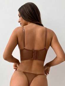 Aloruh 2pcs/Set Women's White Romantic Long Bra Lingerie Set - Coffee Brown - View 2