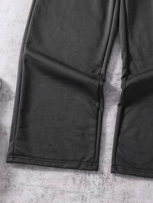 SHEIN Coolqubz 男士及青少年男孩时尚黑色柔软舒适休闲裤，适合户外、运动、上学及各种场合，白色抽绳腰带设计，是年轻男士的必备长裤。 - 深灰色 - 查看 5