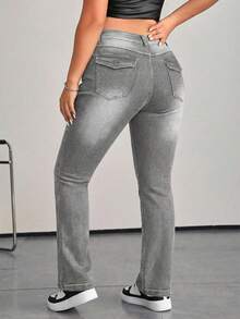 Plus Size Women Slim Fit Flare Leg Casual Versatile Jeans - Grey - View 2