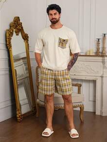 DAZY Conjunto de pijama de manga corta y pantalón corto a juego para hombre de verano - Multicolor - Ver 3