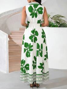 SHEIN Lady Women's Elegant Floral Print Button-Up Sleeveless Dress, Summer - Multicolor - View 2