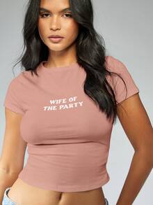 MISSGUIDED 女士派对女王标语短袖T恤修身露脐印花个性T恤新娘单身派对礼物 - 粉色 - 查看 5