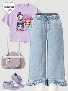 Quần jeans ống đứng màu xanh nhạt, kiểu dáng thường ngày, có bèo nhún ở gấu quần, dành cho nữ trẻ. - Màu xanh lam - Xem 4