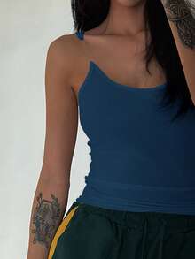 DAZY Fitted Splice Design Women Tank Top Summer - Teal Blue - View 4