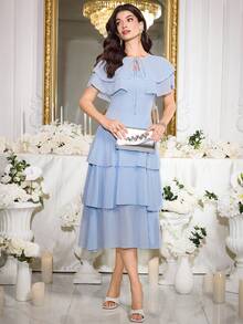 Modelyn Vestido elegante y romántico con cuello de volantes para mujeres - Celeste - Ver 6
