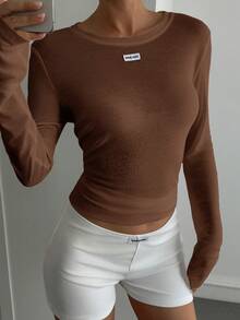 Livesso Women's Solid Color Undershirt For Sports & Fitness, Suitable For Spring, Summer, Autumn - Brown - View 4