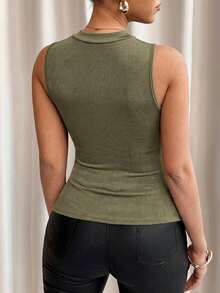 Lavishia Canotta in pizzo con scollo profondo da donna, per primavera/estate - Verde militare - Visualizzare 2