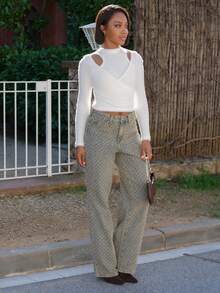 Yess Loren 女式镂空扭结高领长袖 T 恤，羊毛衬里，秋冬 - 白色 - 查看 5