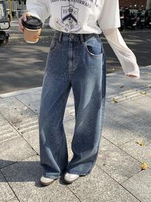 DAZY Women's High Waist Pockets Wide Leg Loose Casual Versatile Jeans - Blue - View 5