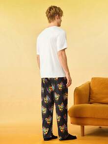 Bộ đồ mặc nhà thoải mái dành cho nam, gồm áo tay ngắn cổ tròn in hình trò chơi điện tử và quần ống rộng. - Nhiều màu - Xem 2