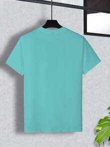 Manfinity RSRT Camiseta de manga corta y cuello redondo para hombre con estampado de árbol de coco tropical, azul lago - Multicolor - Ver 2