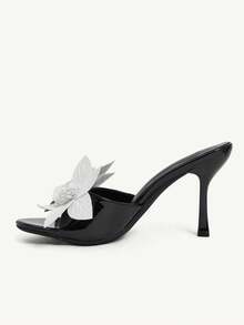 CUCCOO CHICEST Women's Elegant Floral Decor High Heel Slide Sandals Elegant Shoes Wedding Shoes - Black - View 9