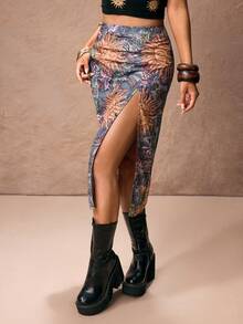 ROMWE PETITE Vacation Style Starry Sky Beach Skirt For Women - Multicolor - View 4