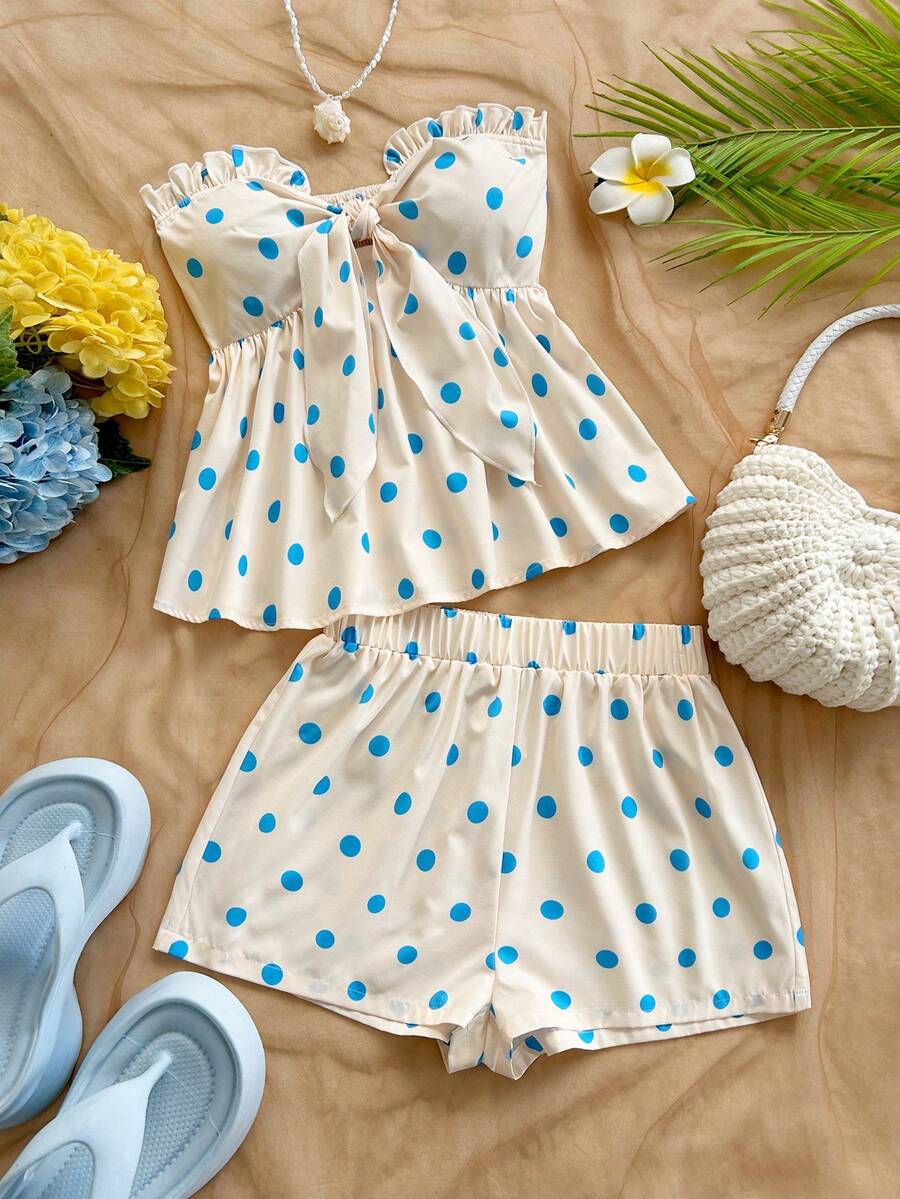 Soleia Bộ đồ 2 mảnh dành cho nữ gồm áo crop top không tay và quần short dáng suông in họa tiết kẻ sọc, thích hợp cho tiệc tùng, đi biển, du lịch. - Nhiều màu - Xem 1