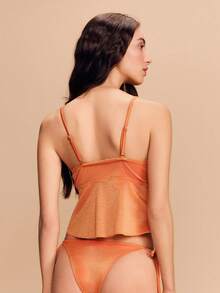 lacRébo Orange Glitter Bikini Set With Crop Top And Tie-Side Bottoms Spring-Summer Style Boho Vacation Swimwear Spring Summer Holiday Swimsuit Beach Outfit Orange Two Piece Set Orange Swimsuit Women Orange Bikini - Orange - View 2