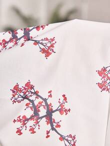 Serenescape Women's Bubble Wrinkle Floral Print Lapel Cardigan Short Sleeve Pajama Set - Red and White - View 7
