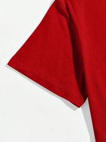 Manfinity Homme 男士休闲纯色短袖T恤，适合日常通勤，夏季红色男士修身T恤，红色T恤，男士红色短袖衫，男士红色衬衫 - 紅色 - 查看 5