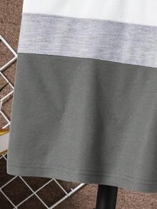 SHEIN Vacaura 男童休闲撞色条纹短袖Polo衫，夏季 - 深灰色 - 查看 6