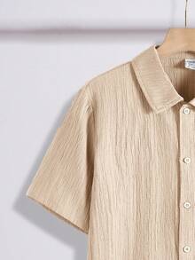 SHEIN 青少年男童休闲短袖衬衫，运动街头朋克摇滚学院风，适合春夏郊游、派对、音乐节等场合。 - 杏色 - 查看 4